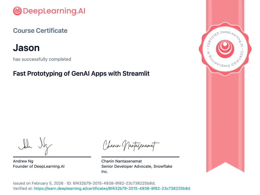 Streamlit certificate — DeepLearning.AI