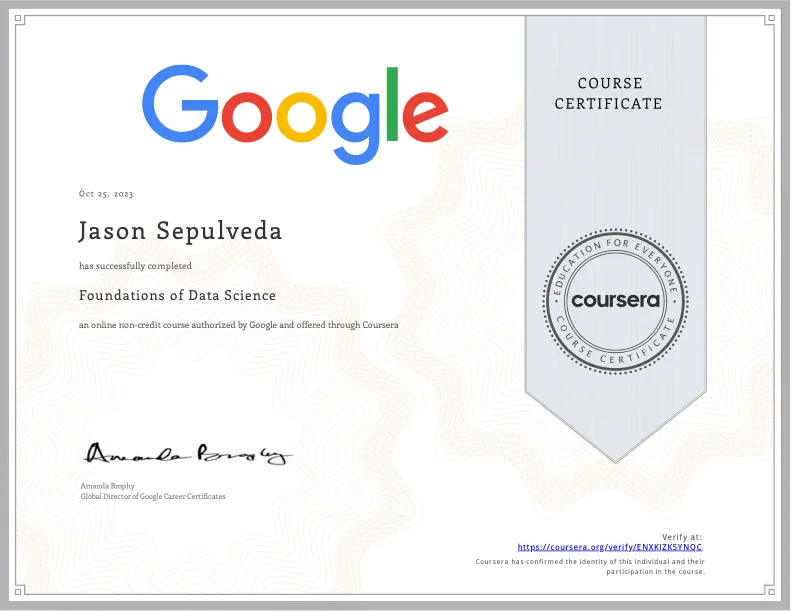 Foundations of Data Science certificate — Google