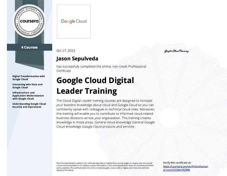 Google Cloud Digital Leader certificate — Google