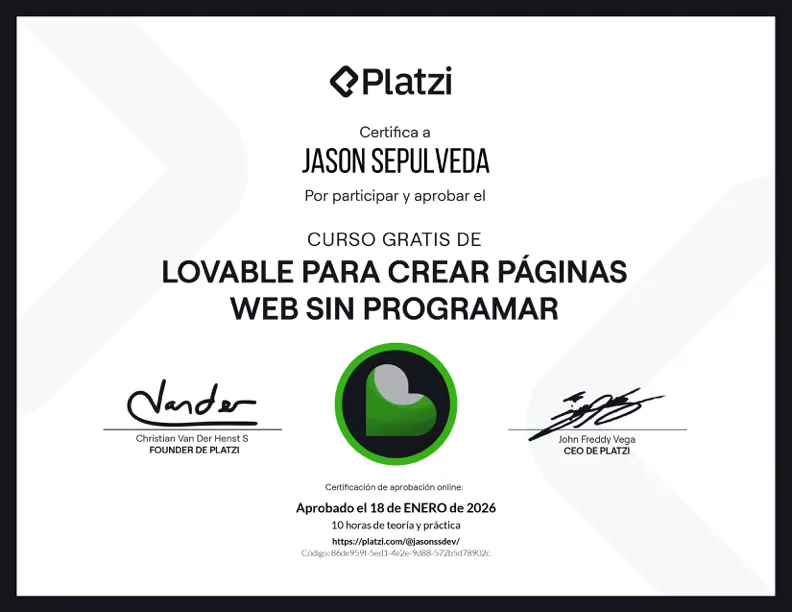 Lovable certificate — Platzi