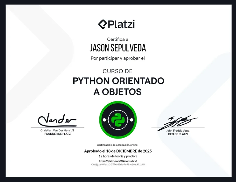 Object-Oriented Programming with Python certificate — Platzi