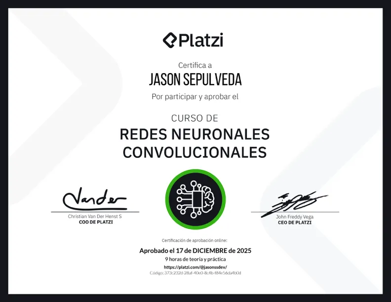 Convolutional Neural Networks (CNNs) certificate — Platzi