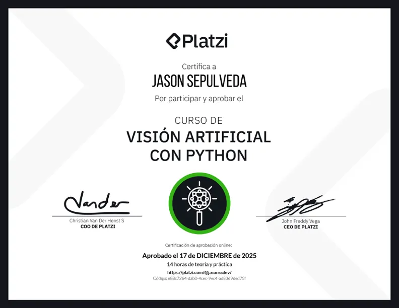 Computer Vision certificate — Platzi
