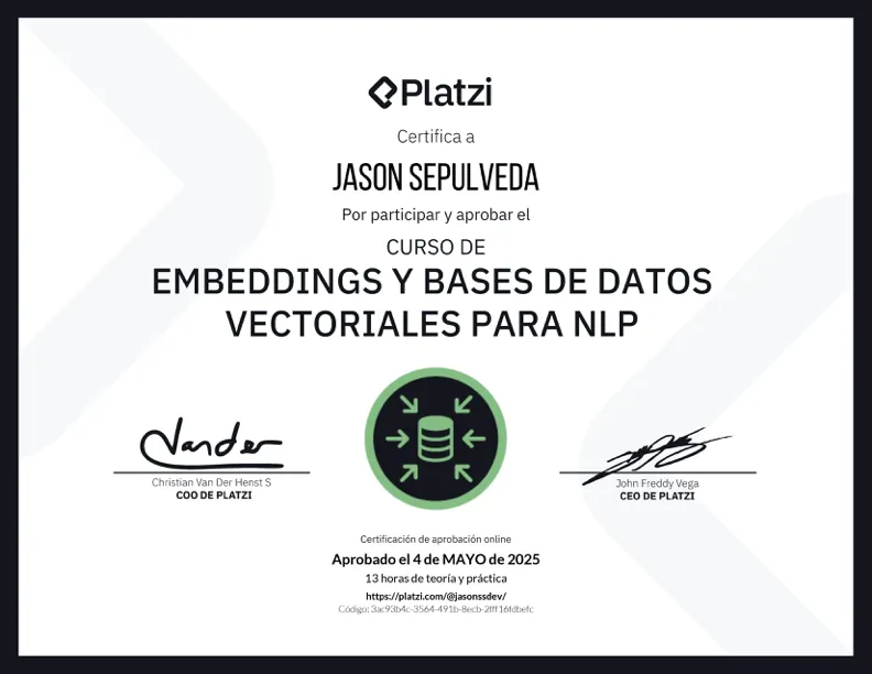Embeddings and NLP certificate — Platzi
