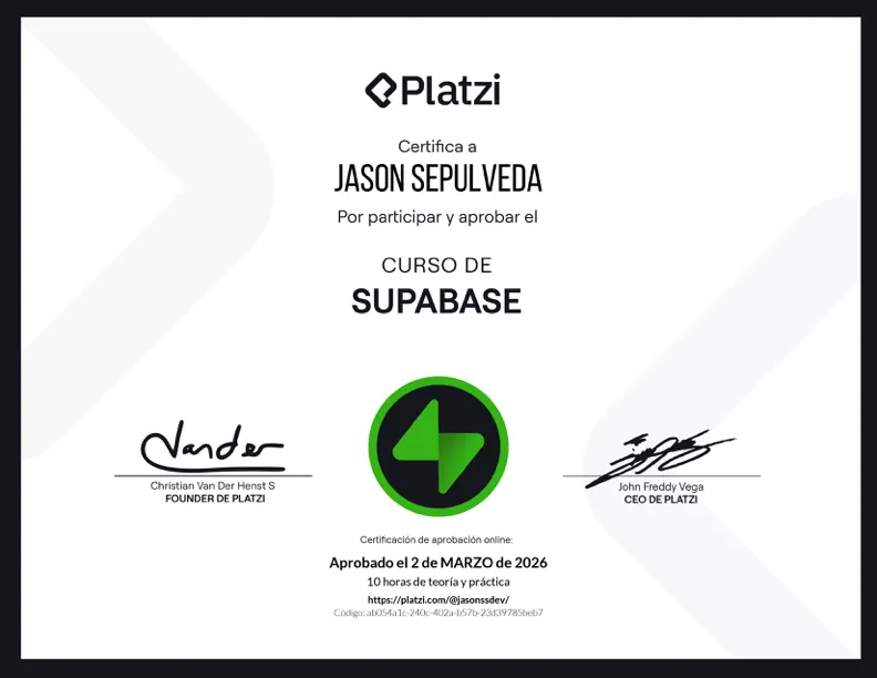 Supabase certificate — Platzi