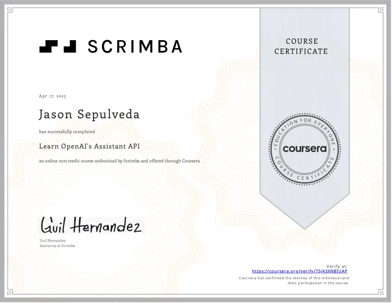 OpenAI API certificate — Scrimba